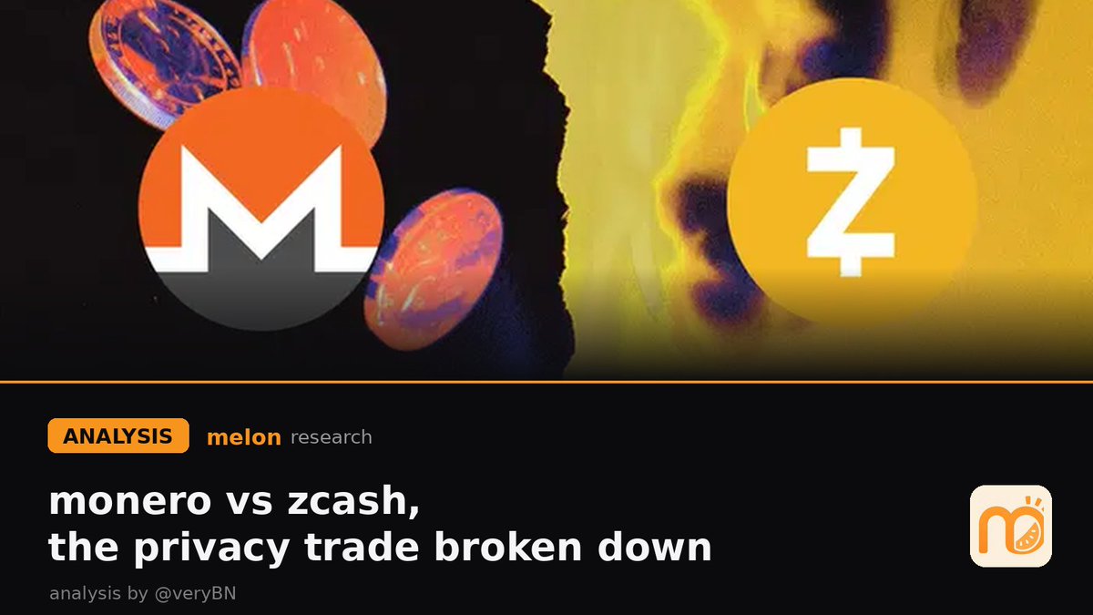 MelonPodcasts's tweet photo. 1/
the privacy trade has been one of the few bright spots in a stagnant market

zec ran to a nine-year high in november, ~28x off its 1y low, then tanked when zcash's core dev team announced their exit over a governance fight. xmr has taken over the privacy trade since

analysis by @veryBN

breaking down how zcash and monero actually differ, ahead of our episode with @zooko next week 👇

2/ origin stories
the core difference is where they started. @monero was born on forums, @Zcash in universities

monero launched in 2014 as "bitmonero" from an anonymous user, thankful_for_today, built on cryptonote. the community took it over early. no ceo, no office, funded entirely by voluntary donations through the ccs. a small core team stewards repos and funds but doesn't set the roadmap

3/
zcash traces back to 2013 academic work at johns hopkins, where cryptographers built the zerocoin protocol. it evolved into zcash, launched 2016 by @zooko wilcox and the electric coin company. unlike monero, zcash chose to work alongside regulators, not against them

4/
those origins shaped their reputations. monero's mandatory privacy made it the darknet default. per @trmlabs, nearly half of new darknet markets in 2024 used xmr exclusively. zcash barely shows up in ransomware or darknet reports

5/
that reputation cost xmr listings. binance dropped it feb 2024, okx jan 2024, kraken pulled it for eu users oct 2024. zcash dodged the big delistings: binance removed its monitoring tag july 2025, okx relisted nov 2025

6/ privacy, simplified
think of a transaction as a message. monero mixes yours into a crowd, you speak at the same time as ~15 others so nobody can prove it was you. zcash's shielded transactions put your message in a locked box only the recipient can open

7/
monero's three tools:
ring signatures hide the sender, mixing you with ~16 decoys already onchain
ringct hides the amount, encrypting values while proving no coins were minted
stealth addresses hide the receiver with a one-time address per transaction

8/
zcash uses zk-snarks. a shielded transaction generates a proof that it's valid without revealing sender, receiver, or amount. you prove you can spend the coins without exposing a single detail

9/ mandatory vs optional
monero: privacy is forced, no transparent transactions. every transaction looks identical, herd immunity. the logic, optional privacy isn't real privacy, because if only "suspicious" people use it, they become the targets

zcash: privacy by choice. zec moves transparent or shielded. still, the shielded pool keeps growing, ~30% of supply now, up from 8.7% a year ago

10/ consensus and supply
monero runs randomx pow, asic-resistant and cpu-friendly for home miners. it has tail emission, infinite supply at ~0.6 xmr per block forever, so miners always have a reason to secure it

11/
zcash runs equihash today, asic-optimized, and is moving to crosslink, a hybrid pow/pos. miners still produce blocks, stakers add finality that makes transactions permanent. like bitcoin, zcash caps at 21m with a halving every ~4 years

12/ what's next
monero is building fcmp++ to replace ring signatures. instead of ~16 decoys, you'd mix with the entire chain history. the anonymity set goes from "crowd of 16" to "crowd of everyone"

13/
zcash has tachyon for scaling plus crosslink for the pos transition, and ux upgrades through new wallets and near intents integration

one note: zcash's privacy layer is quantum-resistant, monero's ring signatures aren't. monero plans to fix that with fcmp++ and later upgrades

14/ different tools, different bets
it comes down to adoption, and adoption rides on organization and reputation

zcash's corporate structure enabled fast r&d and cutting-edge crypto, but the ecc exit exposed concentration risk. monero's decentralized contributor model is slower to coordinate, but no single departure breaks it

15/
on reputation the tradeoffs are sharp. zcash's optional privacy and compliance-friendly design kept it on major exchanges, at the cost of weaker network-level privacy. monero's mandatory privacy made it the darknet leader, and pulled in delistings and regulatory heat

16/
the "one true privacy coin" debate comes down to what you're optimizing for. monero has stronger privacy today but steeper adoption headwinds. zcash has a path to broader adoption but needs users to actively choose privacy, and most don't

both came back from dormant years. now each has to hold the spotlight and prove its architecture can outlast the other