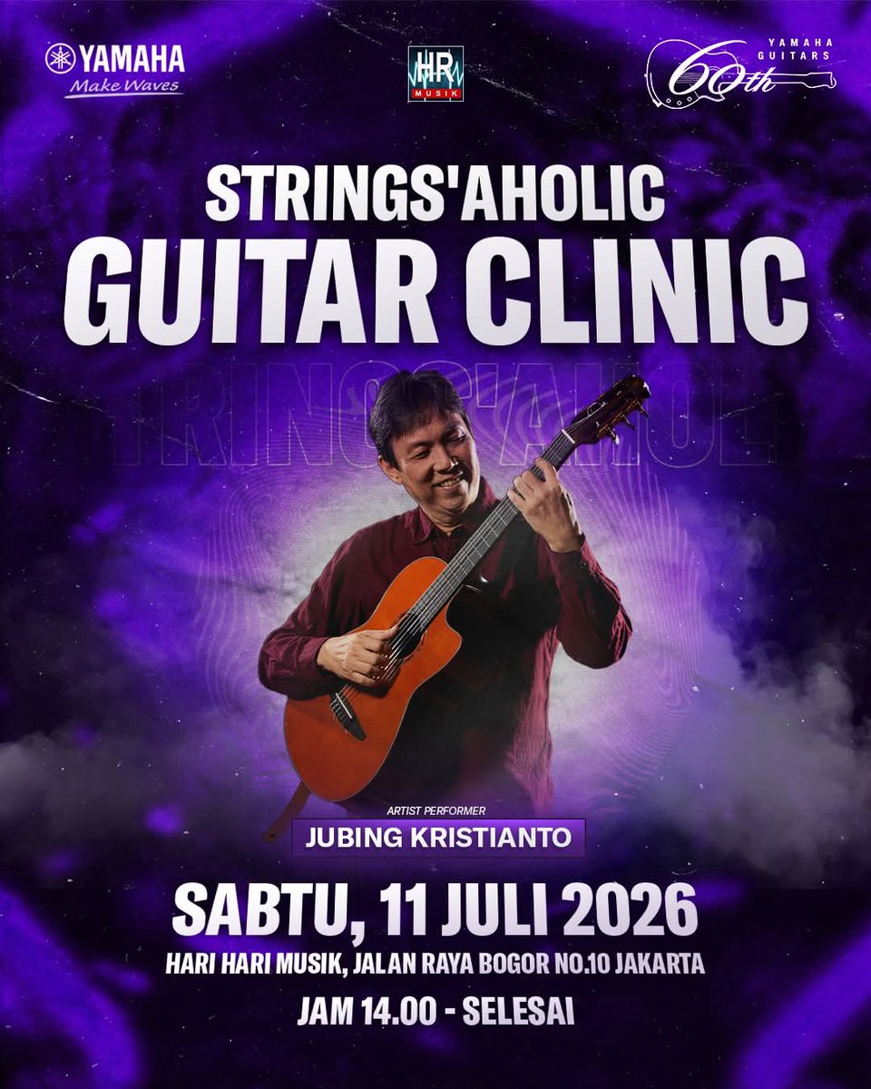 jubing_guitar's tweet photo. Teman2 kita ketemu di acara ini yuk. Bisa ngobrolin soal gitar, teknik, dan musiknya.  Sekalian nyoba gitar-gitar seri  ncx dan ntx Yamaha. 

📅 Sabtu, 11 Juli 2026
📍 Hari Hari Musik
Jalan Raya Bogor No. 10, Jakarta
🕑 14.00 WIB–selesai

#fingerstyle #gitarklasik https://t.co/AbZFuZdXpC