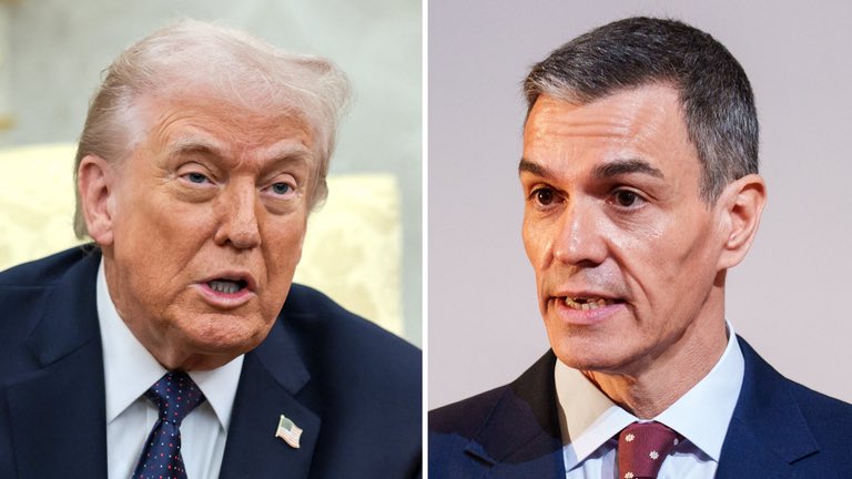 FocusMedia_Fr's tweet photo. 🇺🇸🇪🇸 FLASH — Trump ordonne la suspension de tout commerce avec l'Espagne

Le président américain affirme avoir ordonné au secrétaire au Trésor, Scott Bessent, de couper tout commerce avec l'Espagne, qualifiant le pays de « partenaire exécrable » au sein de l'OTAN.

🗞️ https://t.co/CZK3sMbLGN