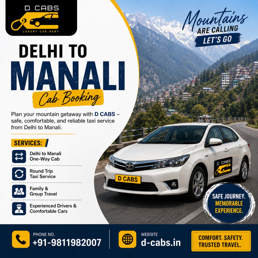 cabandstay's tweet photo. Delhi to Manali Cab Booking

Plan your mountain getaway with D CABS – safe, comfortable, and reliable taxi service from Delhi to Manali.

📞 Phone No: +91-9811982007
🌐 Website: https://t.co/90VwPQ5E7N

#DCABS #DelhiToManali #ManaliCabBooking #HimachalTaxi #OutstationCabs https://t.co/EYVYOQSvWv