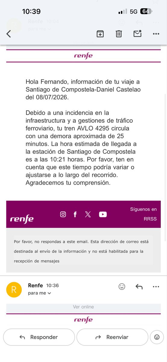 nandosande's tweet photo. 11:06 Llevamos 1 hora parados  en el Avlo Madrid- Coruña en O Irixo sabemos hasta cuándo? @telexornalseran @Renfe @A3Noticias @oscar_puente_  @TVGalicia https://t.co/Bm6DogXQ6j