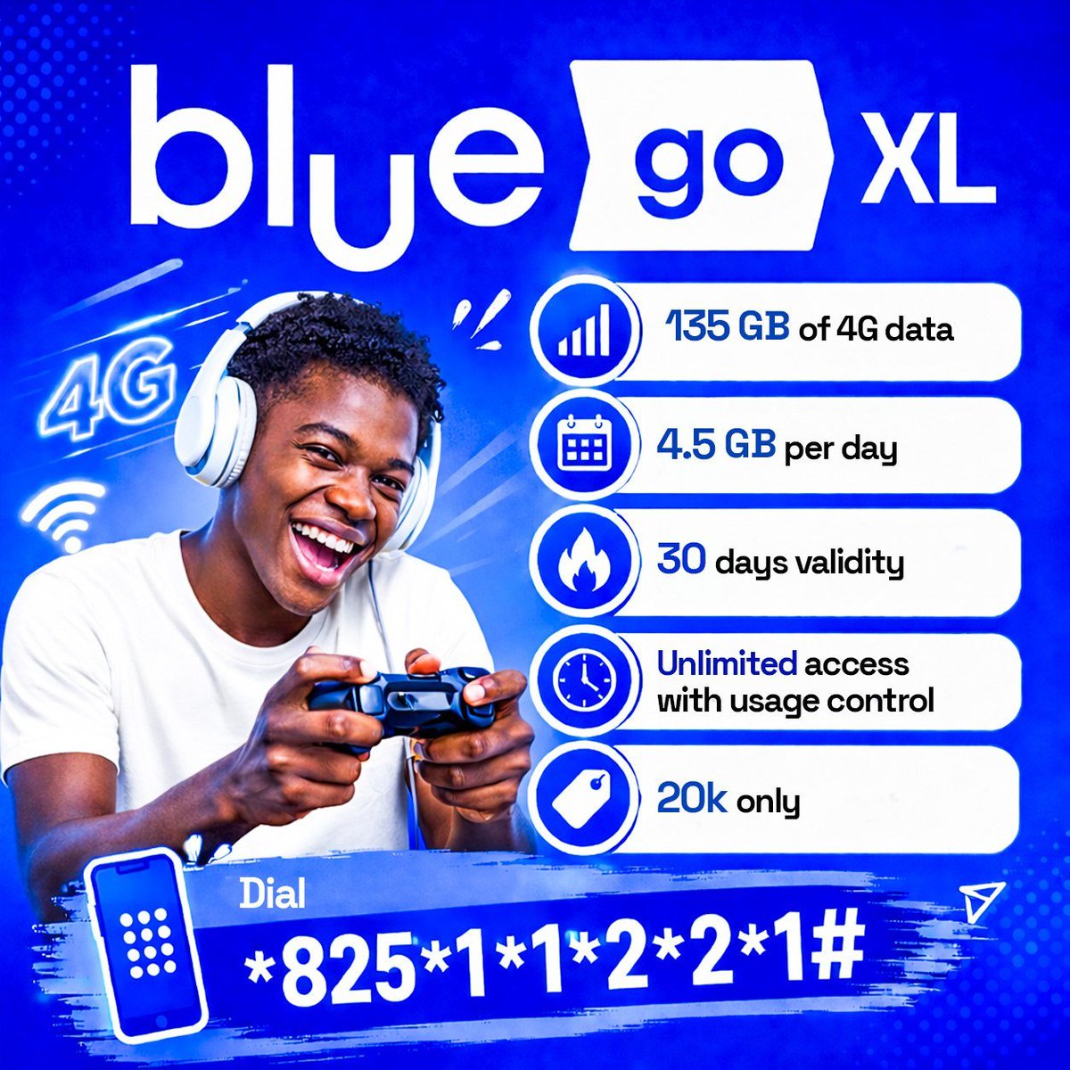blue_by_camtel's tweet photo. 🚀 With blue go XL, stay connected throughout the month!
📶 135 GB of 4G data
📅 4.5 GB each day
🔥 Unlimited access with usage control
⏳ 30 days validity
💰 20k only
📲 *825*1*1*2*2*1#
👉 With blue
data plans adapt to your pace.
#UnPointCestblue 💙
2/2 https://t.co/lBB8eVJSwk