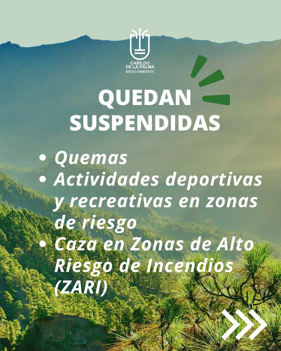 MedioAmbienteLP's tweet photo. La situación de alerta por temperaturas máximas conlleva la aplicación de una serie de medidas preventivas

👉🏼 Desliza para conocer qué actividades quedan suspendidas, cuáles se recomienda evitar y qué restricciones están vigentes mientras dure la alerta https://t.co/71egjMIxqc
