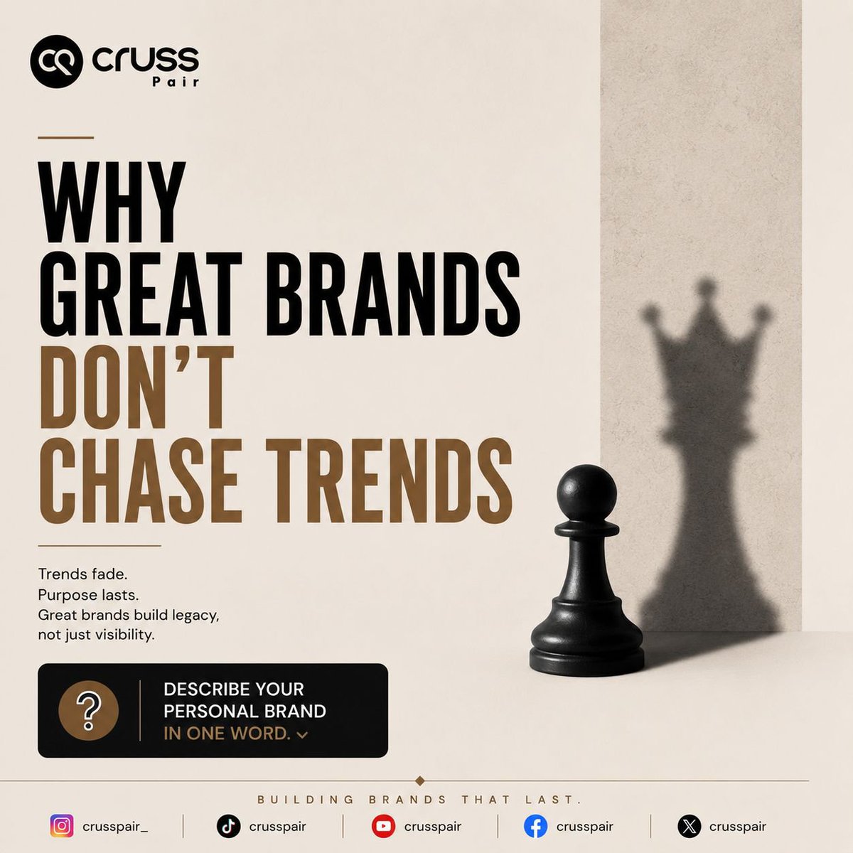 crusspair's tweet photo. Good morning All 🌻 

Trends come and go.
Identity stays.
The strongest brands aren't remembered because they followed everyone else.
They're remembered because they stood for something.

What does your personal brand stand for? https://t.co/8XOVouKDWm