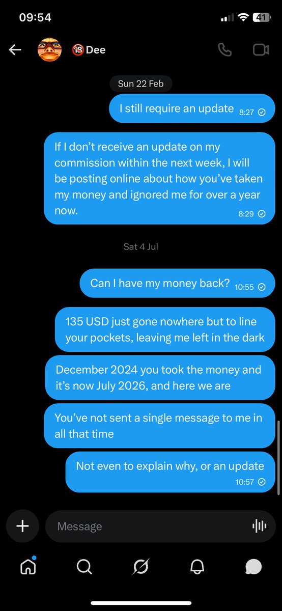 comebenaughty's tweet photo. On the 10th December I had sent out $135 USD to them, and so began my waiting for the piece. I chased over the months for an update, but received nothing. I understood that it could take as long as the last piece did, but didn’t expect it to be longer than that. (2/3) https://t.co/u94uUjXcYB