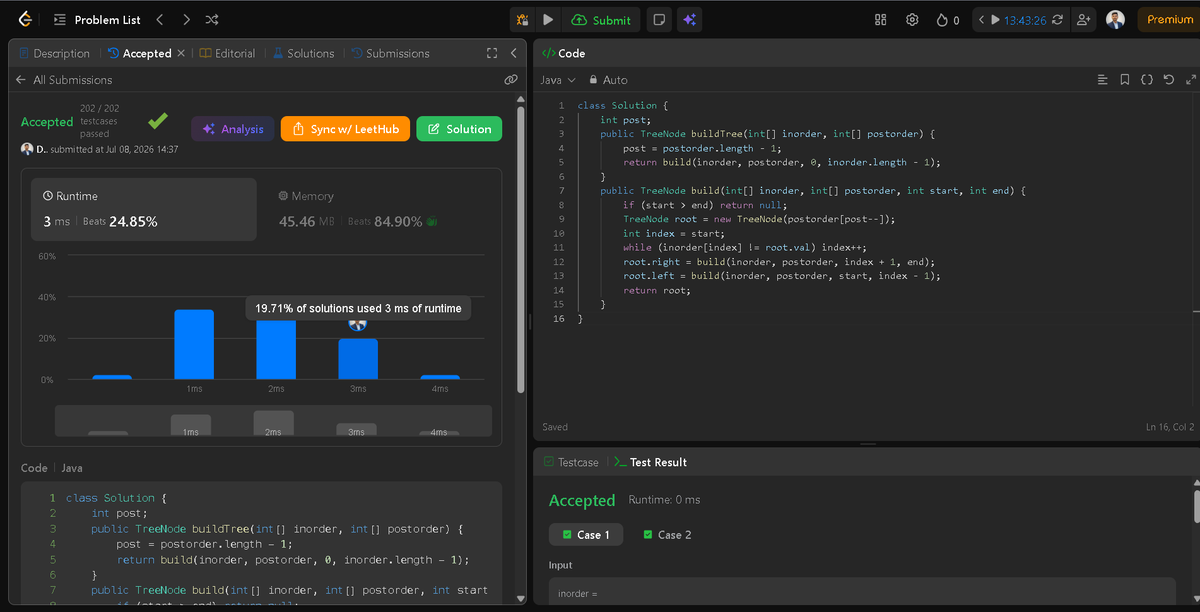 Darshan2042's tweet photo. 📅 Day 38/45 of #SDESheetChallenge @takeUforward_
@striver_79
🎯 Topic - Binary Tree Part - III
🔹Maximum path sum
🔹Construct a BT from Preorder and Inorder
🔹Construct a BT from Postorder and Inorder
#DSA #Java #LeetCode #BinaryTree #SoftwareEngineer #InterviewPreparation https://t.co/aAL19dDsoc
