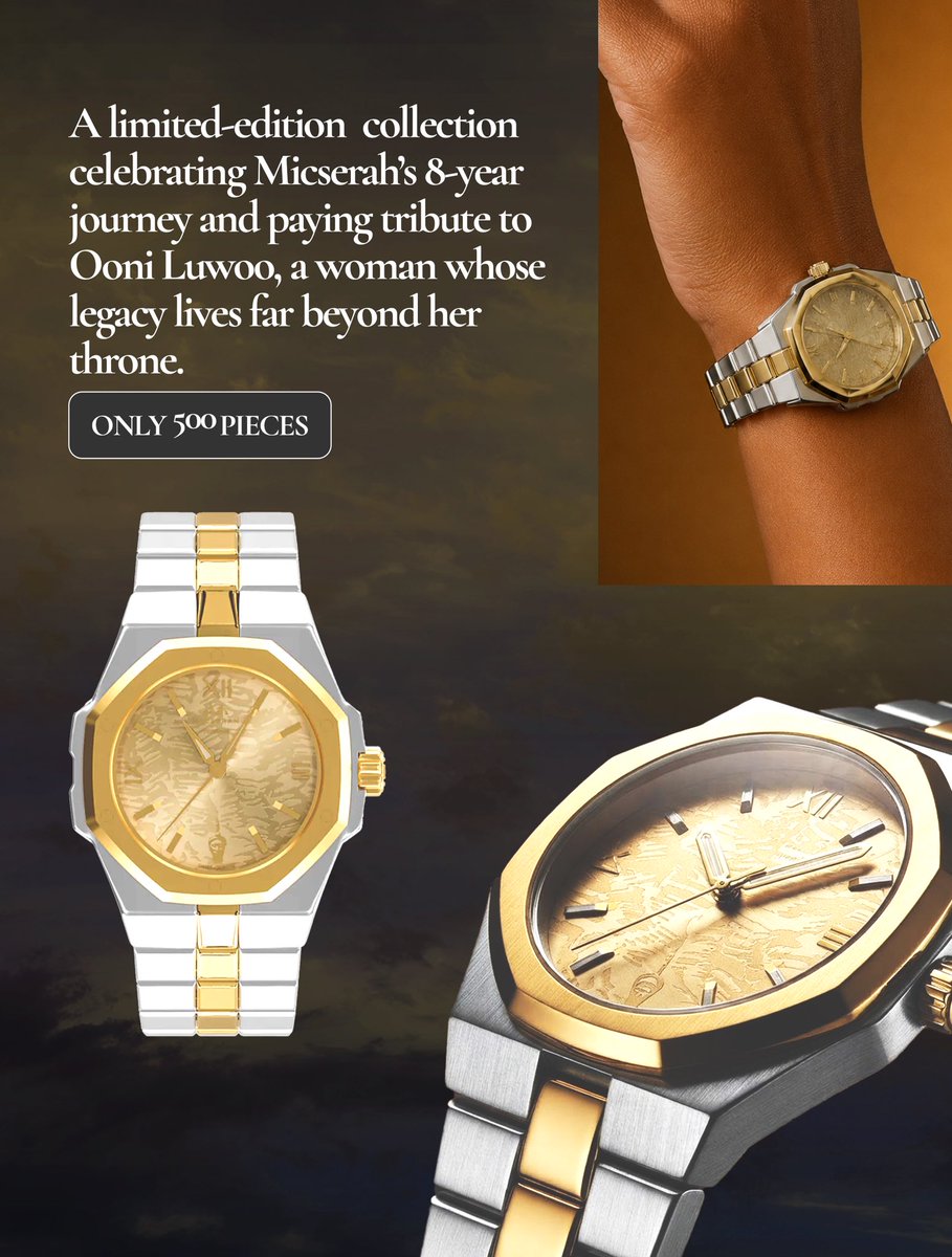 Micserah's tweet photo. The Heritage 33 women’s edition celebrates feminine strength, innovation, and timeless leadership.

Its elevated dial is inspired by the ancient paved streets of Ile-Ife, a tribute to Ooni Luwoo, the only female Ooni of Ife. 
Now available for preorder on https://t.co/KKp4SXcF27 https://t.co/jF7pXxVuul