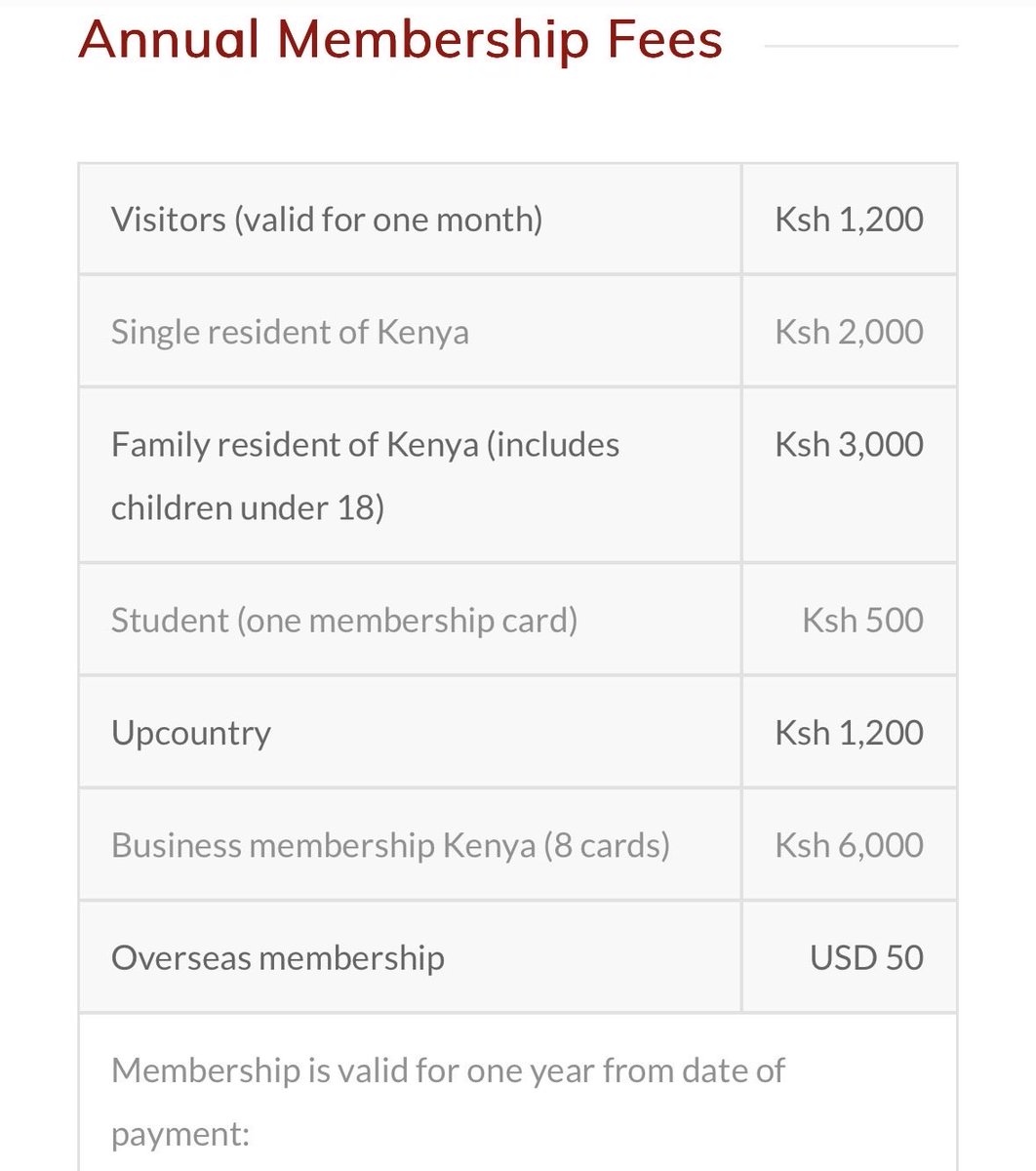 WambuiMuchiri_'s tweet photo. For those asking in the DMs membership rates are Kshs. 3,000 for a family with kids under 18 years. I’ve also included the benefits that come with KMS membership, best annual investment for my family and I. https://t.co/RlzELByvcZ