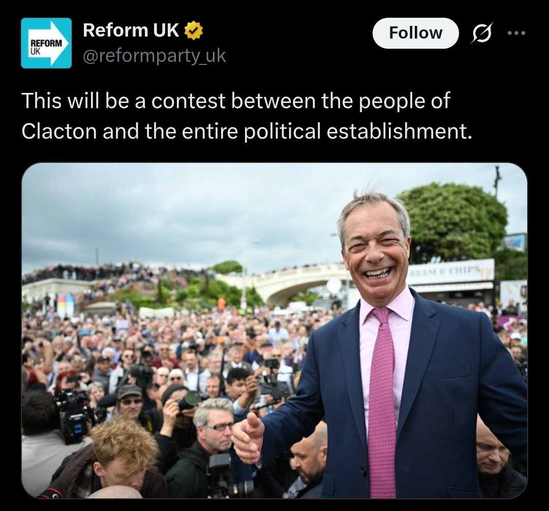 carterp0well's tweet photo. It will be - they're right about that.

It's the people of Clacton versus Farage and the establishment billionaires that fund him. https://t.co/V42DoQW9W8