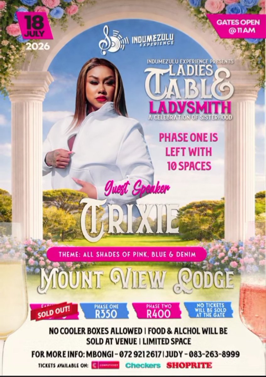 botho_pearl's tweet photo. Lets show our Queen we know her and finish those tickets.🌹🌹🌹🌹💃💃💃🥰🥰🥰🥰

TRIXIE X DOEK ON FLEEK 
TRIXIE X INDUMEZULU LADIES TABLE
TRIXIE X BOOKED AND BUSY

#TrixieChristoffels 
#Trixieforyourbody https://t.co/HSJE3GvZSU