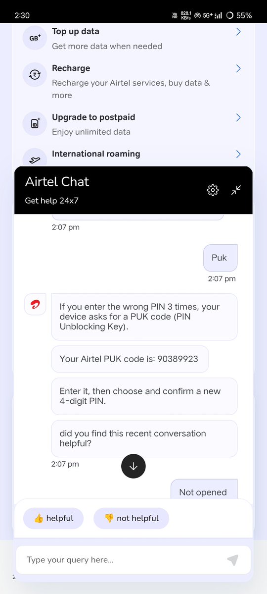 SANDEEP_REDDY45's tweet photo. @TRAI Facing worst customer service from @airtelindia @Airtel_Presence. My Telangana prepaid number locked with PUK. Standard helpline 198 is not working, and the automated AI chat portal gave a wrong PUK code without verifying details, exhausting my attempts. Now stucked https://t.co/6iZPbCQ6oF