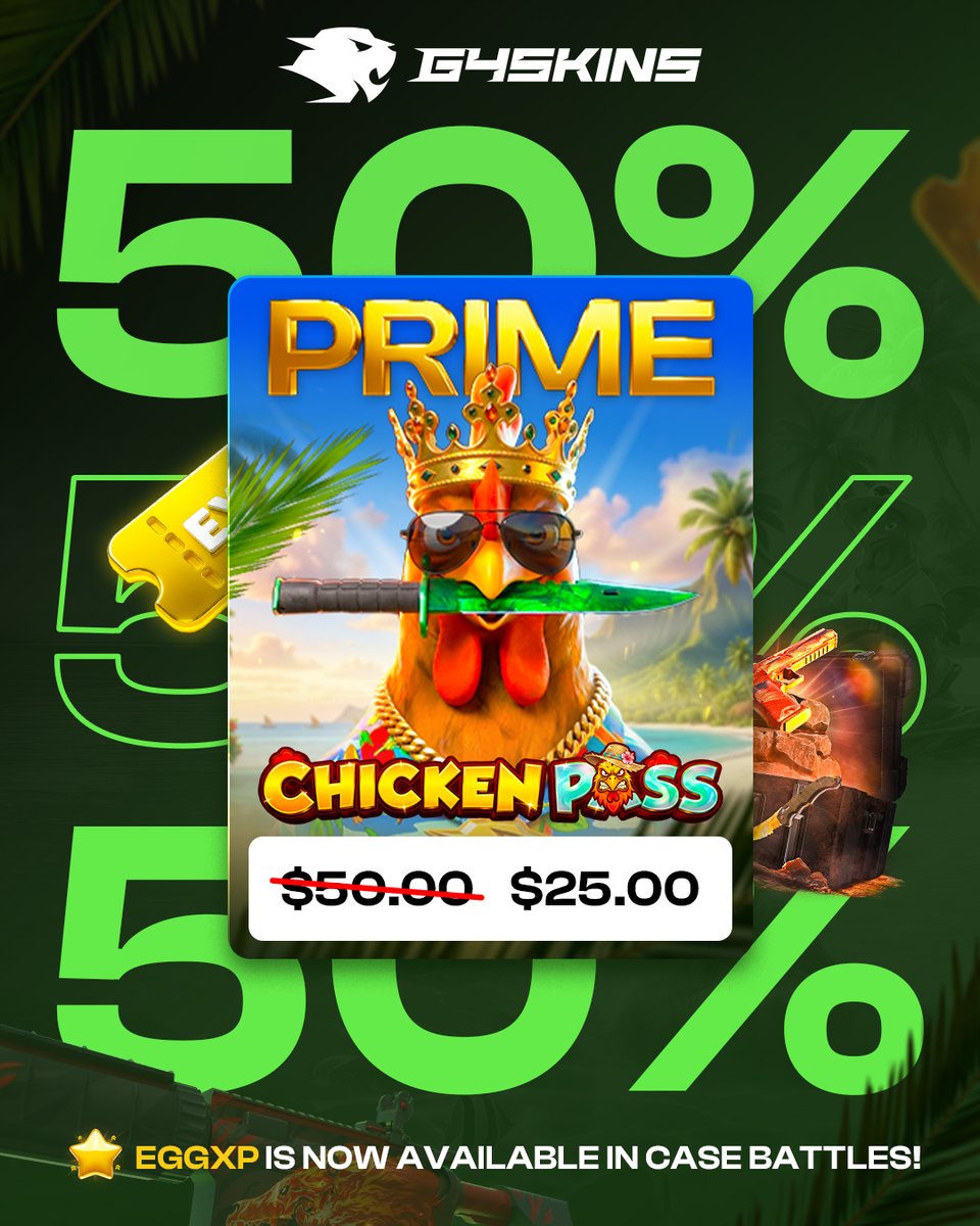 g4skinsdotcom's tweet photo. Yes, it’s true!🐔📢
In the new ChickenPass season, you can grab the Prime Pass for 50% less than in the previous one!
Also, EGGXP is now available in case battles, just as you asked!
Do you like this change?😎
#case #freecase #g4skins #pass #skins #freegifts https://t.co/WVChynqBHw