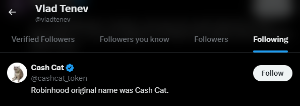 Giooton's tweet photo. It’s really tough to watch Robinhood take all the right steps to bring liquidity into their chain.

CEO talks about memes and follows CashCat on X.
CFO added CashCat to his bio.
They pump the token from unknown wallets.
People make millions, well deserved.
Everyone talks about Robinhood.

I wonder when @durov will decide to push the-open-network:native memes. Changing the name and making the chain faster and cheaper obviously isn’t bringing any real volume.

We believe in Telegram, but the community deserves to see better results.

I won’t say more. 
Patiently waiting for MTONGA Step 5.