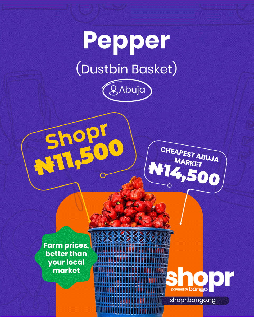 bangonigeria's tweet photo. One price wasn't even close. 🫢😭

Tatashe (dustbin basket)
Market: ₦18,000 
Shopr: ₦12,000

That's ₦6,000 saved on just one item.

That's enough to add a basket of onions🧅 to your order, and still have... https://t.co/eZ5LZtTXRa