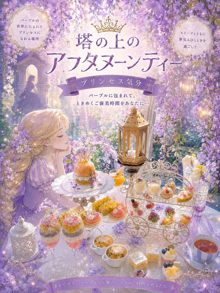 hcbrunch's tweet photo. ✨💜🌙 ✨💜🌙 ✨💜🌙 ✨💜🌙

＼オートクチュールブランチ／
🏰塔の見える庭園＆白桃 Afternoon Tea🏰

プリンセス気分のアフヌンが楽しめるのは
今だけっ♡👸🍑

👑期間：6月26日〜7月27日

✨💜🌙 ✨💜🌙 ✨💜🌙 ✨💜🌙 https://t.co/bdFPQK6q0o