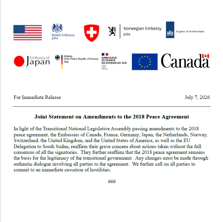 UKinSouthSudan's tweet photo. Joint Statement on Amendments to the 2018 Peace Agreement https://t.co/5OQtnaDT6O