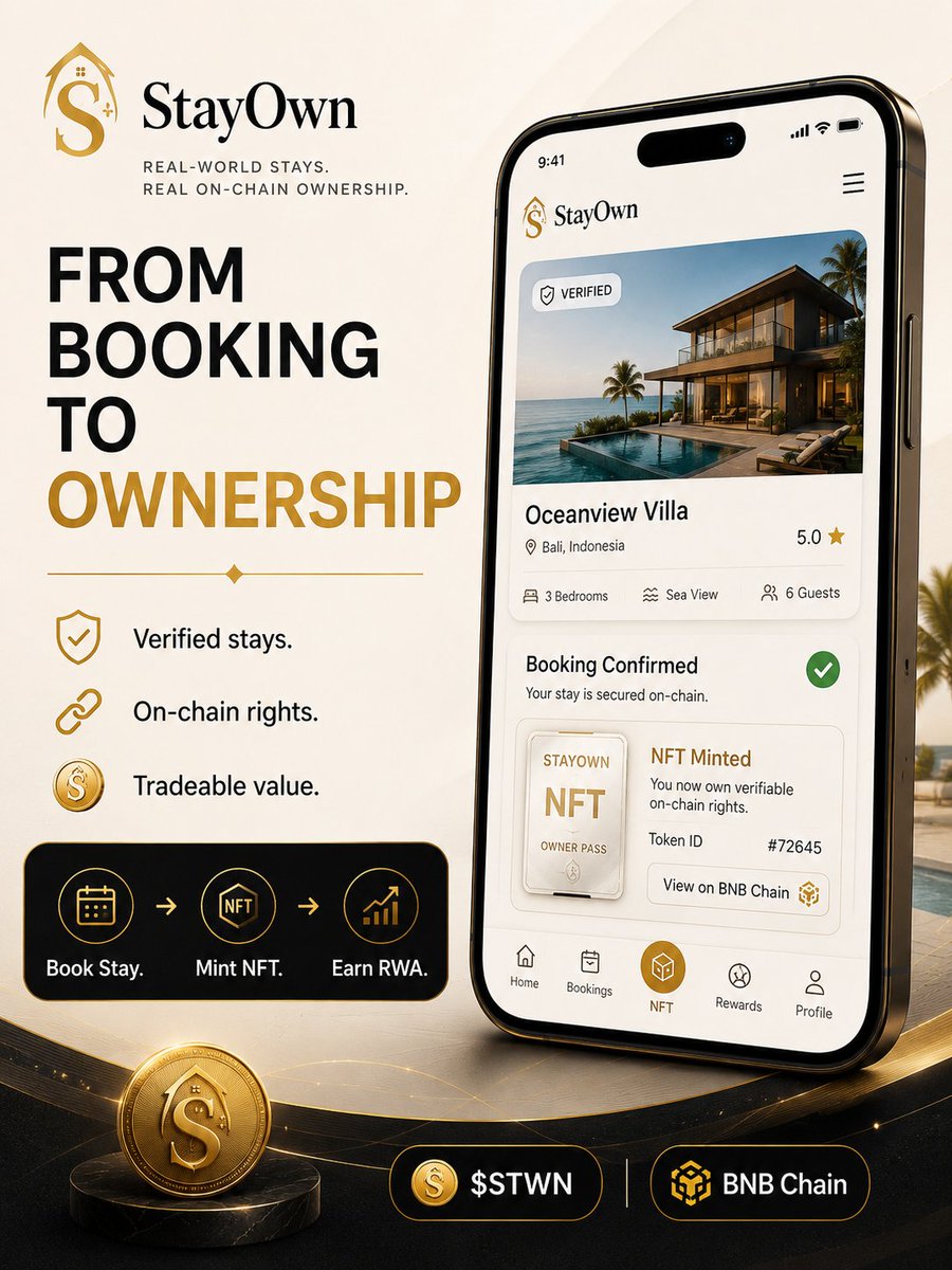 StaytoOwn's tweet photo. StayOwn connects physical homes with a Web3 digital layer — turning verified stays, booking rights, rewards, and user loyalty into a more transparent and programmable hospitality network. 🏡⛓️
#STWN #BNBChain #RealWorldAssets https://t.co/DOBI7L5CvB