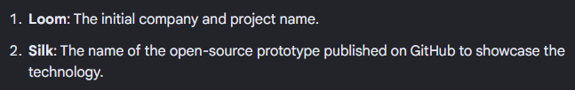 Tipsydore's tweet photo. @whale1lol $Loom: The initial company and project name.

Silk: The name of the open-source prototype published on GitHub to showcase the technology.

oh no $Loom = Solana https://t.co/bSEeRC3kif