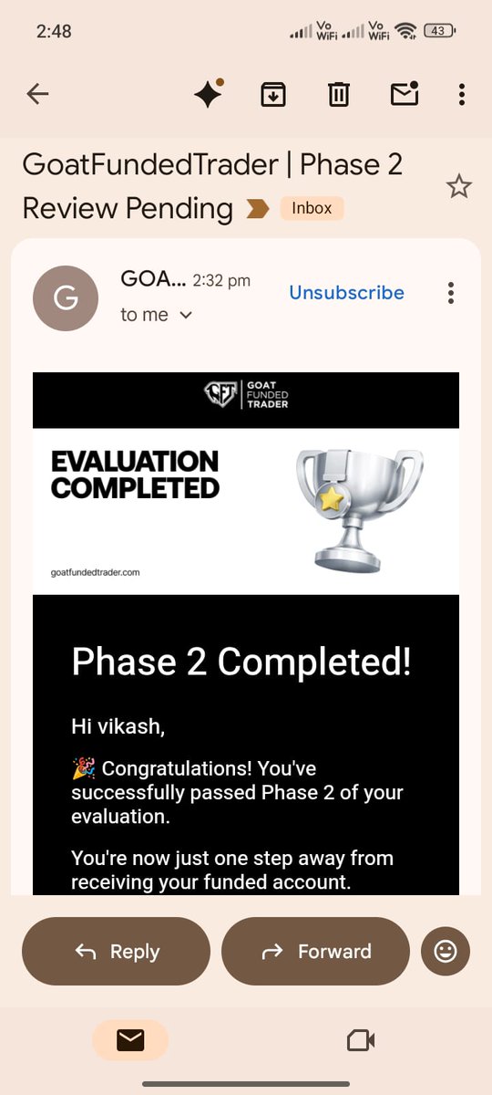 vikashtradiing's tweet photo. Finally, I cleared Phase 2 as well with 100% accuracy.
@GoatFunded @EdwardXLreal https://t.co/nPKa1NEfHD