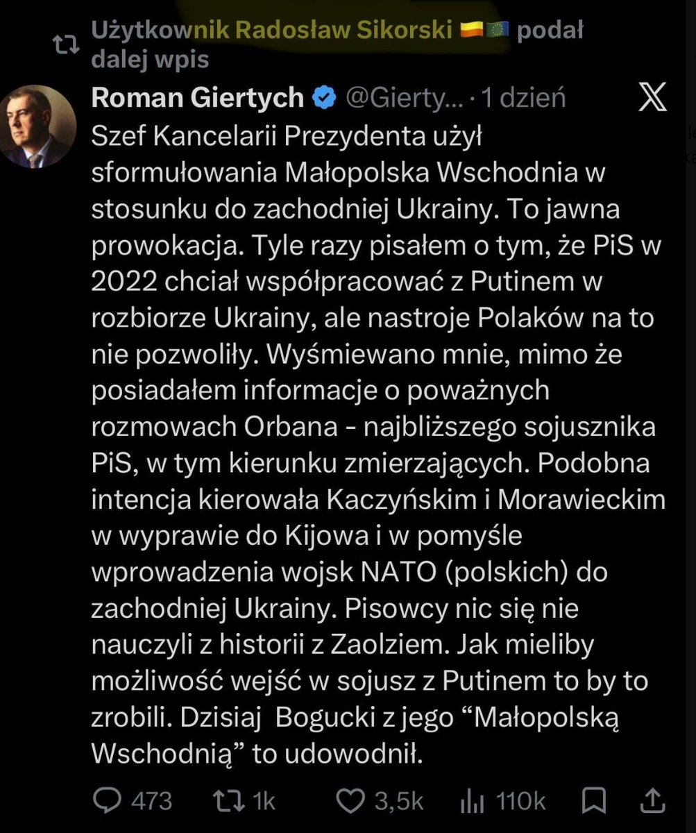 sjanus_pl's tweet photo. Luźny dzień na Iksie. Minister Spraw Zagranicznych Polski, w dniach trwania szczytu NATO, udostępnia wpis  szefa internetowych bojówek partii rządzącej, że partia opozycyjna planowała rozbiór Ukrainy razem z rosją.

Z Prezydentem wspieranym przez tę partię leciał razem samolotem do Turcji.

Rządzą nami wariaci.