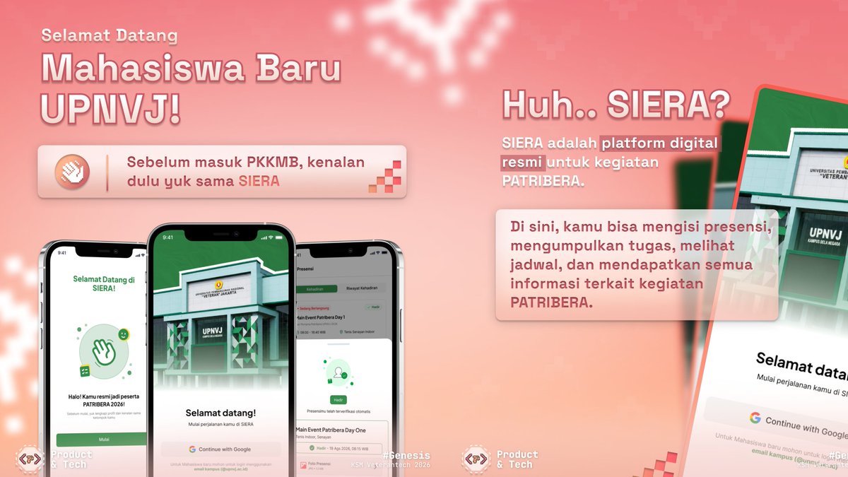 seipent's tweet photo. Project organisasi ga kepake❌
Project organisasi dipake satu kampus dengan 5000+ concurrent users 🫡

Today me and my team at Veterantech is proudly launching Siera, UPNVJ's first ever digitalized end to end student orientation / PKKMB Patribera platform!! 🍻🍻 https://t.co/POHFOvSHnV