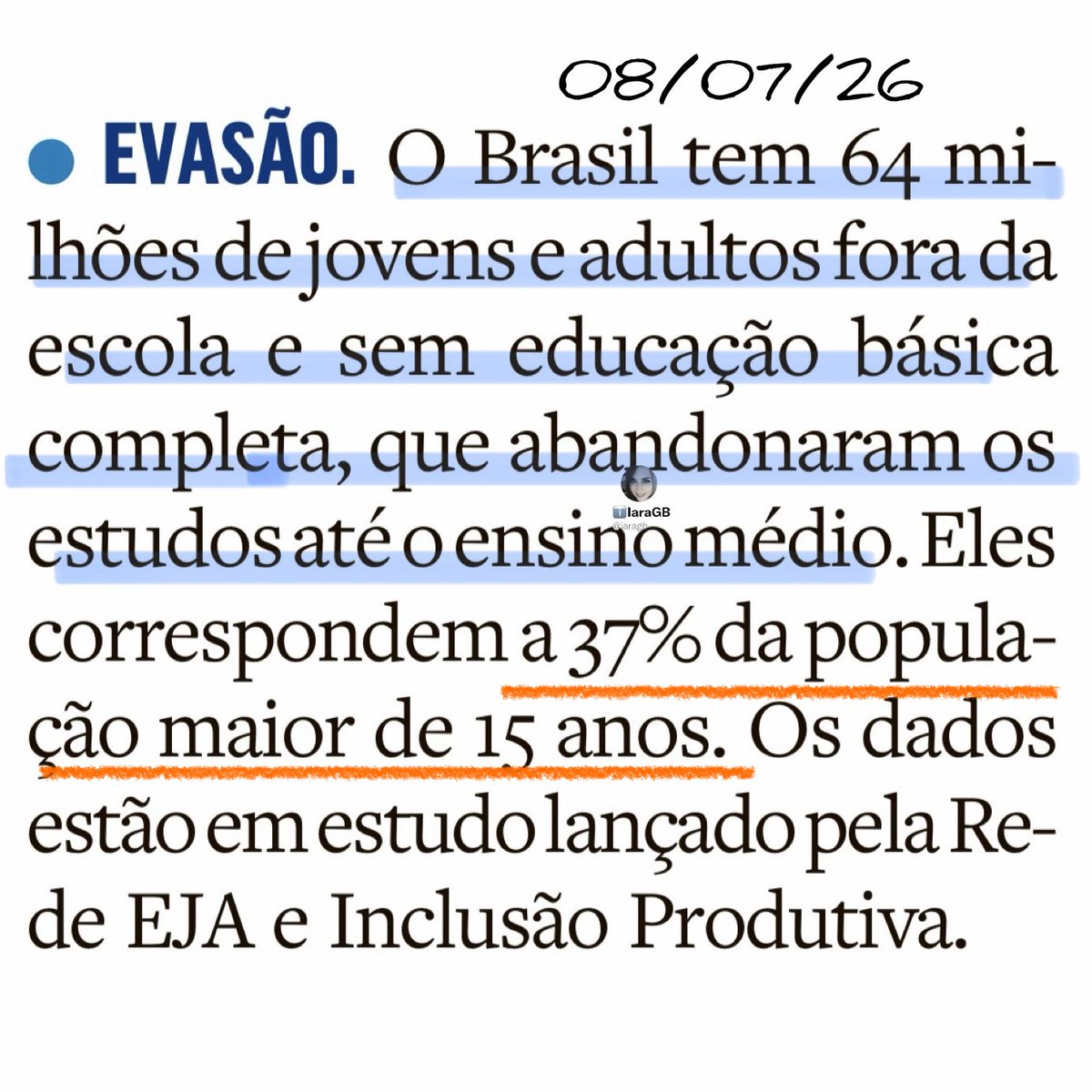 iaragb's tweet photo. O país que não quer questionadores‼️

A população entre 15 e 24 anos pode ser colocada diretamente na conta do LuIa.

2003-9,17 milhões de estudantes 
2004–2014: 8,3 a 9,2 milhões.
2015–2019: 7,5 milhões.
2020: impacto da pandemia, cerca de 7,55 milhões.  
2021–2024: 7,8 milhões.

Vem em franca decadência.
Isso sem contar que tem o pé de meia que PAGA 5.6 milhões para estudar.