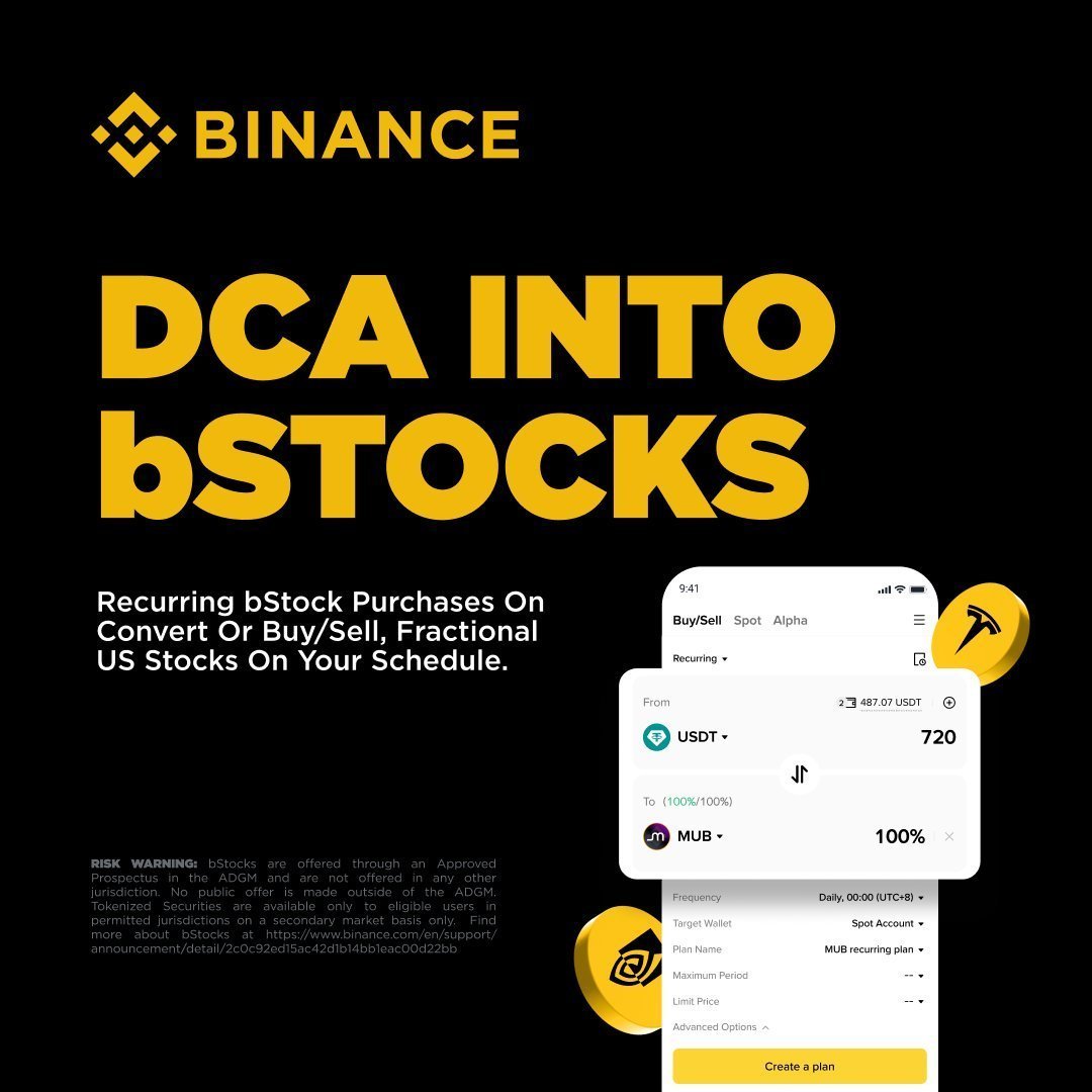 rase20424's tweet photo. DCA into bStocks on Convert or Buy/Sell.

Automate recurring purchases of fractional US stocks from just 0.01 USDC - your schedule, your strategy. https://t.co/7PwQ2DnANh