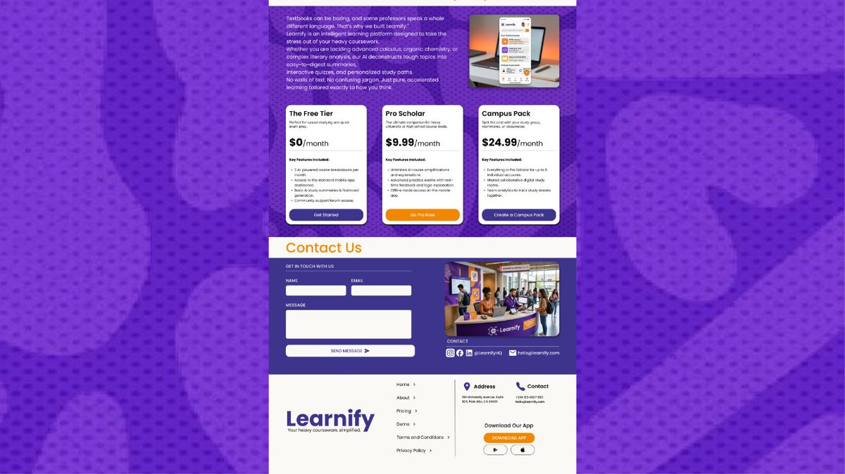 d_blsd_designer's tweet photo. Just wrapped up this landing page concept for Learnify — an AI-powered study platform for students.

Design decisions
• Tiered pricing that scales with user needs
•  Hero section answers "What's in it for me?" instantly
Designers:  What would u change about the pricing section? https://t.co/Za1guCZ936