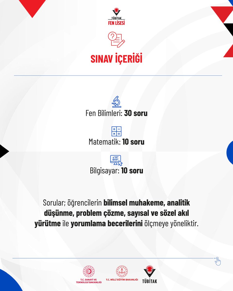 Tubitak_fenlise's tweet photo. TÜBİTAK Fen Lisesi Yeni Öğrencilerini Bekliyor!✨

✍️ "TÜBİTAK Fen Lisesi Okul Özel Sınavı" öncesi öğrenci adaylarımızın aklına takılan soruları ve lisemiz hakkında merak edilenleri cevaplandırdık.

Sınav içeriğinden lisemizin eğitim yapısına, burslarımızdan sağladığımız imkânlara kadar bir çok konuda bilgi alabilirsiniz.

Sınav tarihi:
🗓️ 18 Temmuz 2026