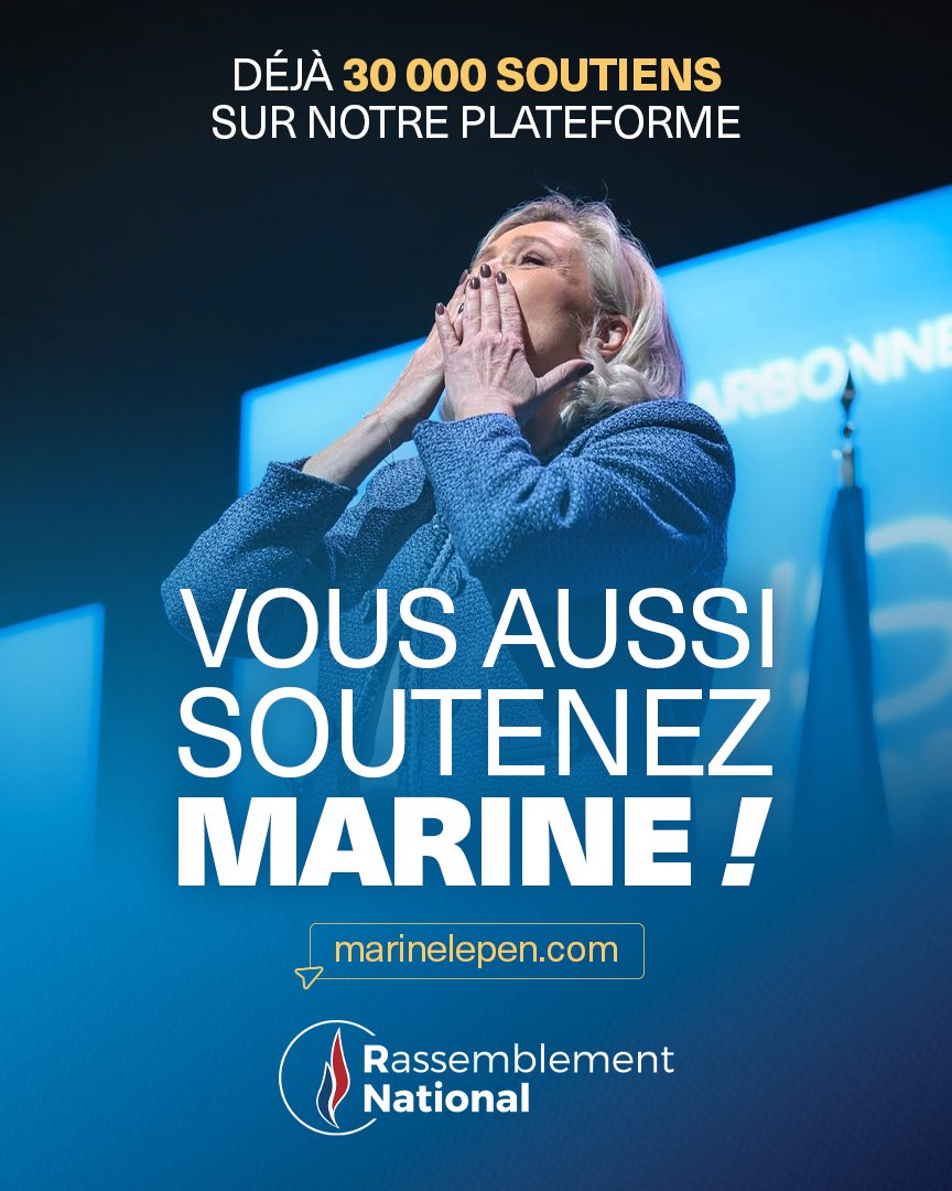 RNational_off's tweet photo. 🔵 Vous êtes déjà plus de 30 000 à avoir apporté votre soutien à @MLP_officiel sur notre plateforme https://t.co/hQ9w0u3LiB !

La dynamique patriote s'amplifie ! Rejoignez-nous et menez, aux côtés de Marine et Jordan, le combat pour la France ! 🇫🇷 https://t.co/WBJ0zlNdRC