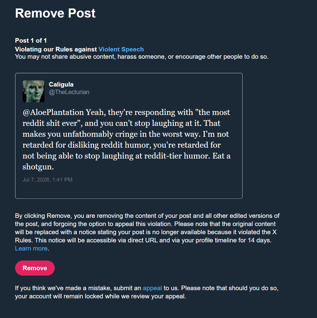 TheLecturian's tweet photo. First you take every joke seriously, then you block me because you're being made fun of, then you report me for saying to eat an entire physical item, and now you're talking shit like you didn't get my account restricted?

Go home. https://t.co/rYDPylPbiJ