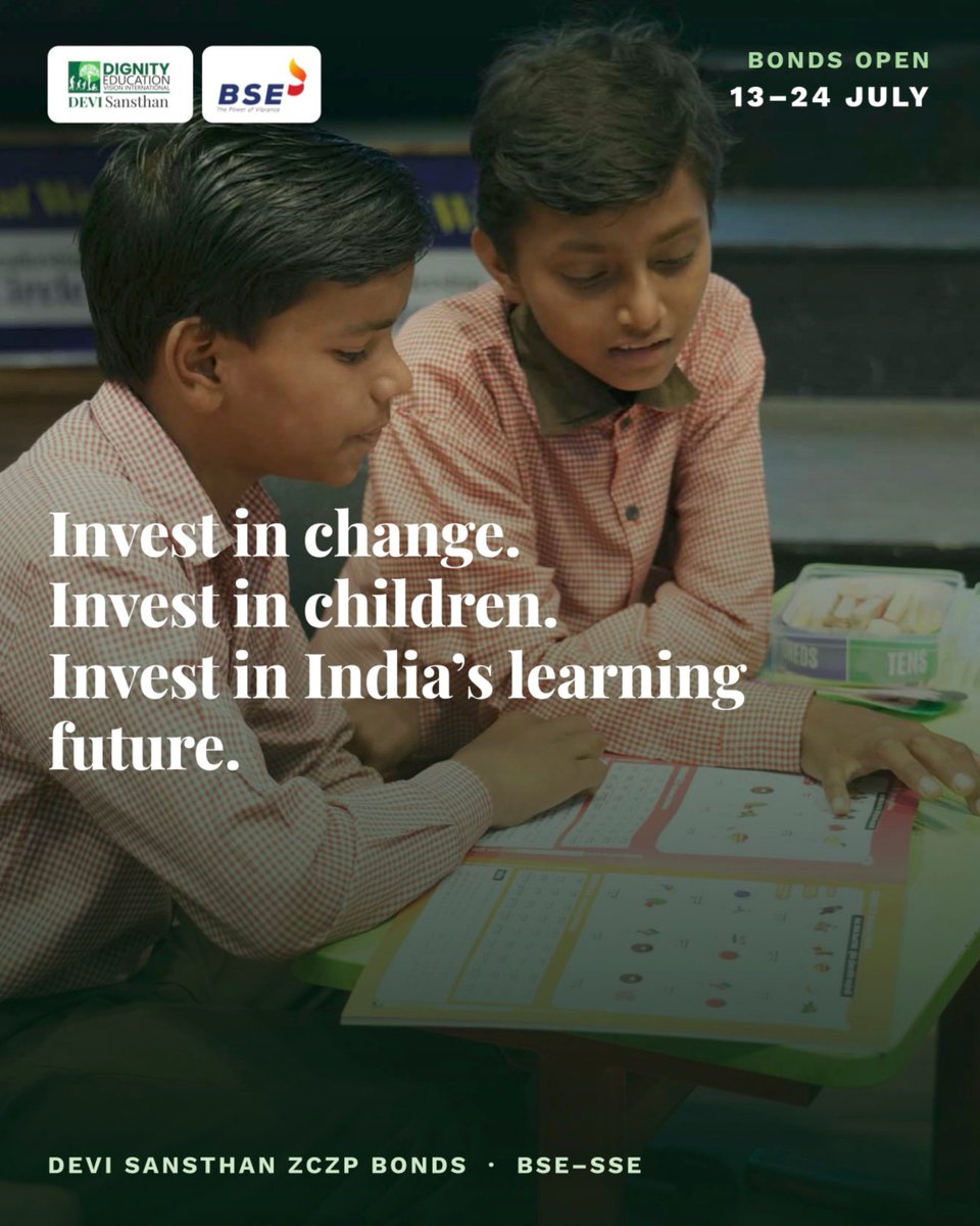 DEVI_Sansthan's tweet photo. Every investment has the power to create change. With DEVI Sansthan's ZCZP Bonds.

Bond Window: 13–24 July
Listed on BSE Social Stock Exchange (BSE-SSE)
Be part of an investment that measures success in lives transformed, not profits earned.

#ZCZPBonds #BSESSE #InvestForImpact https://t.co/scMH5QcKZL