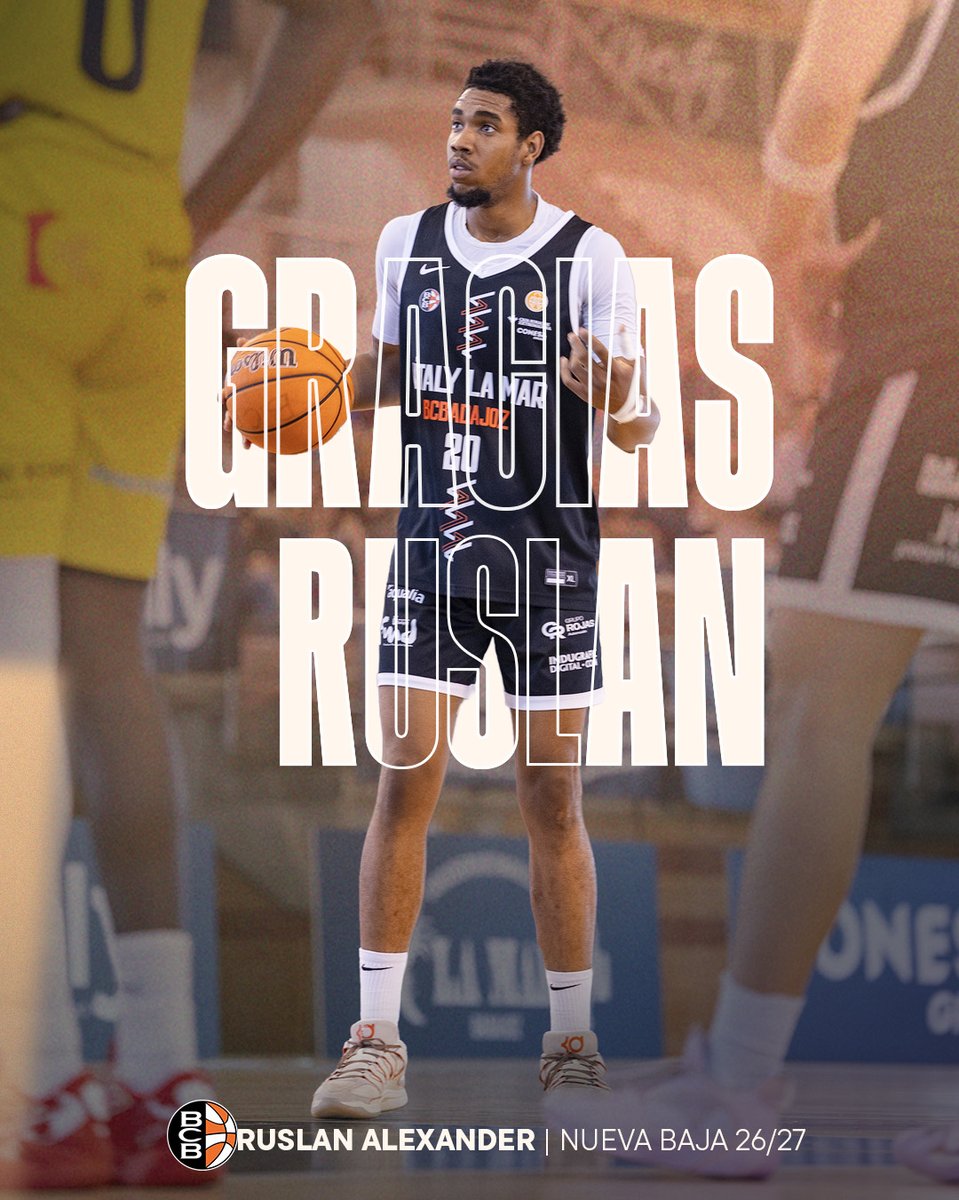 BCBBadajoz's tweet photo. ¡𝗚𝗿𝗮𝗰𝗶𝗮𝘀 𝗽𝗼𝗿 𝘁𝗼𝗱𝗼, 𝗥𝘂𝘀! 👏
El BCB comunica la salida de Ruslan Alexander, que no continuará la próxima temporada.
¡Gracias por tu trabajo, Rus!
🍀Mucha suerte en tus próximos retos personales y profesionales.
https://t.co/4lMhWQR7Il
#Badajoz #Ruslan https://t.co/zIcLugw3uG