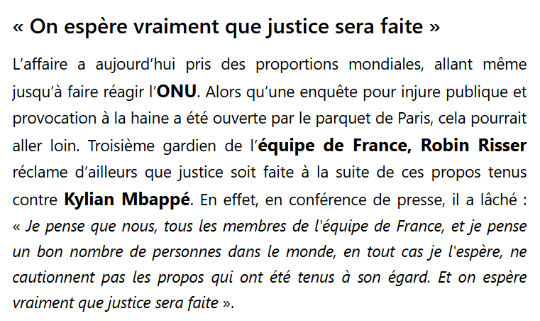 _LICRA_'s tweet photo. Attaquer Kylian Mbappé en raison de ses origines, c’est attaquer les valeurs d’égalité, de respect et de fraternité que le sport doit incarner. 

La LICRA lui exprime son entière solidarité et condamne avec la plus grande fermeté les propos racistes dont il a été la cible.

Partenaire de la Fédération Française de Football, la LICRA est engagée toute l’année aux côtés des clubs, des éducateurs et des licenciés pour prévenir et combattre le racisme, l’antisémitisme et toutes les formes de discrimination dans le sport.

Face à la haine, notre réponse doit être collective, ferme et sans ambiguïté. Le racisme n’est pas une opinion. C’est un délit.

Source : @le10sport

#StopRacisme #FFF #LICRA #EquipeDeFrance #mpappe