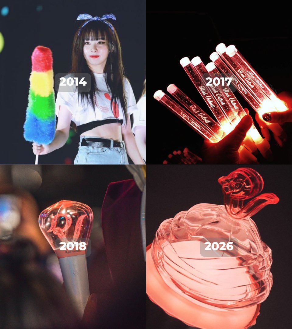 AWHlTENIGHT's tweet photo. the evolution of the red velvet lightstick https://t.co/dRqzAIurOb