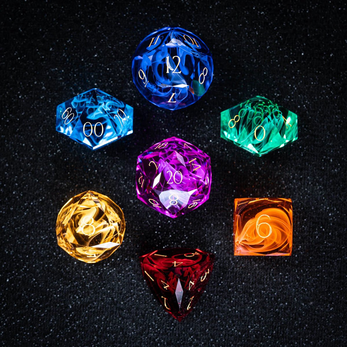 urwizards's tweet photo. Some dice look like they were pulled from a candy-colored spellbook.Which set would your character roll with?

Lavender Swirl
Pink Nebula
Jelly Gummies
Rainbow Resin

#dnddice #ttrpgdice #dicecollection #dungeonsanddragons #dicemaker #resindice #dicegoblin #tabletoprpg https://t.co/xDmKz7sIF8