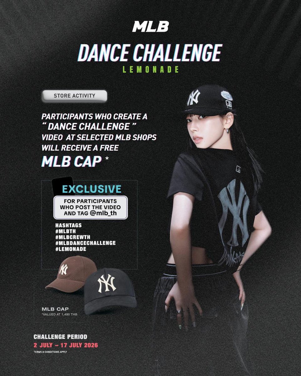 BEMYKARINA_TH's tweet photo. MLB Thailand จัดกิจกรรม MLB Dance Challenge เพลง Lemonade🍋

🏆 หมวก MLB, MLB Voucher สูงสุด 3,000 บาท และรองเท้า MLB 
📅 ระยะเวลาที่จัดกิจกรรม 2 กรกฏาคม - 17 กรกฎาคมนี้ค่ะ 

โพสท์ลง Tiktok พร้อมติดแท้คตามด้านล่างนี้ได้เลยค่ะ

 @.mlb_th  
#MLBTH #MLBCREWTH #MLBDANCECHALLENGE #LEMONADE
รายละเอียดเพิ่มเติมตามลิ้งด้านล่างค่ะ
🔗 https://t.co/h5ur9zkfT9
🔗 https://t.co/8VfnNcwVhj

 #aespa #KARINA #카리나 #คาริน่า