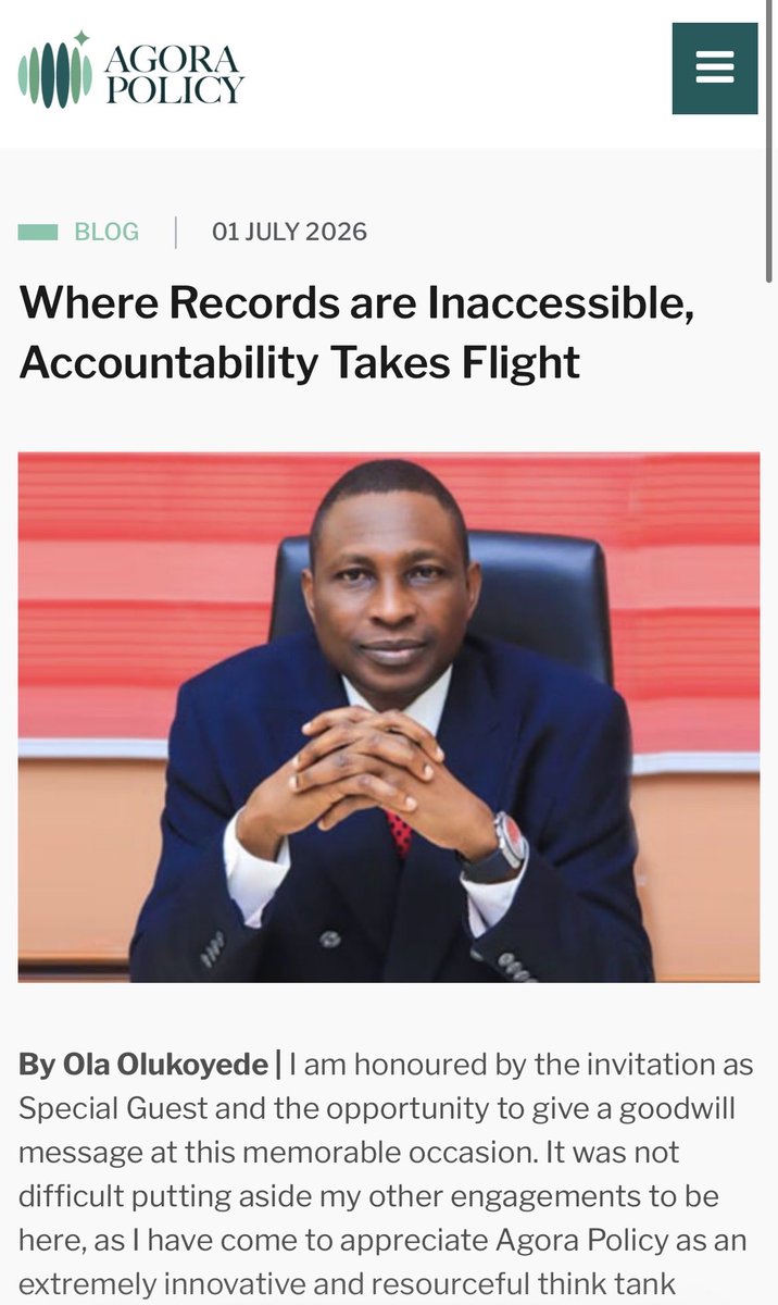 AgoraPolicy's tweet photo. 🚨 New Blogpost
Our latest post by @OlaOlukoyede_ speaks on why inaccessible public records weaken transparency and accountability, and why improving access to policy information is essential for strengthening governance.
Read more 👇🏾
https://t.co/td4wO8IUVs https://t.co/riNa4Jc1fO