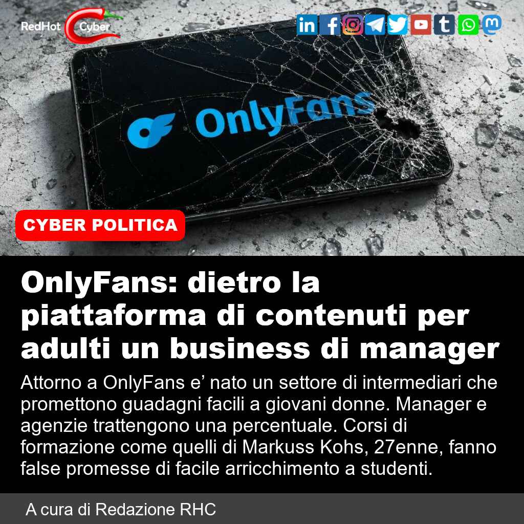 redhotcyber's tweet photo. OnlyFans: dietro la piattaforma di contenuti per adulti un business di manager
📌 Link all'articolo : https://t.co/Qs4qQNAt9G
A cura di Redazione RHC
#redhotcyber #news #onlyfans #guadagnifacili #intermediari #agenzie #corsiDifformazione https://t.co/1bjVUNyFBo