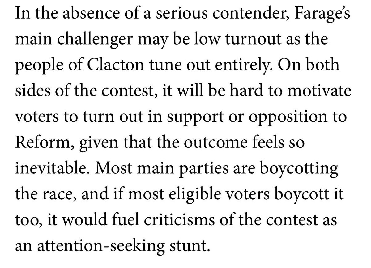 LukeTryl's tweet photo. Written for @spectator on how Farage’s opponent now might be turnout. If voters follow parties in boycotting its much harder to claim a renewed mandate. If on the other hand voters still turnout he can at least make the argument they were sending a message to the establishment. https://t.co/kMzp5MMWPB