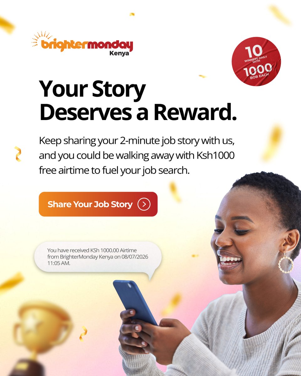 BrighterMonKE's tweet photo. What would Ksh 1000 airtime buy you?
That’s:
✅ CV uploads bila stress
✅ LinkedIn stalking in peace
✅ “Dear Applicant…” emails opening instantly 😂
So kama we ever helped you get a job tell us💼: https://t.co/TS7kimUuRc
#jobsearch #CareerGrowth #airtime #bundles https://t.co/7q80SijoCd