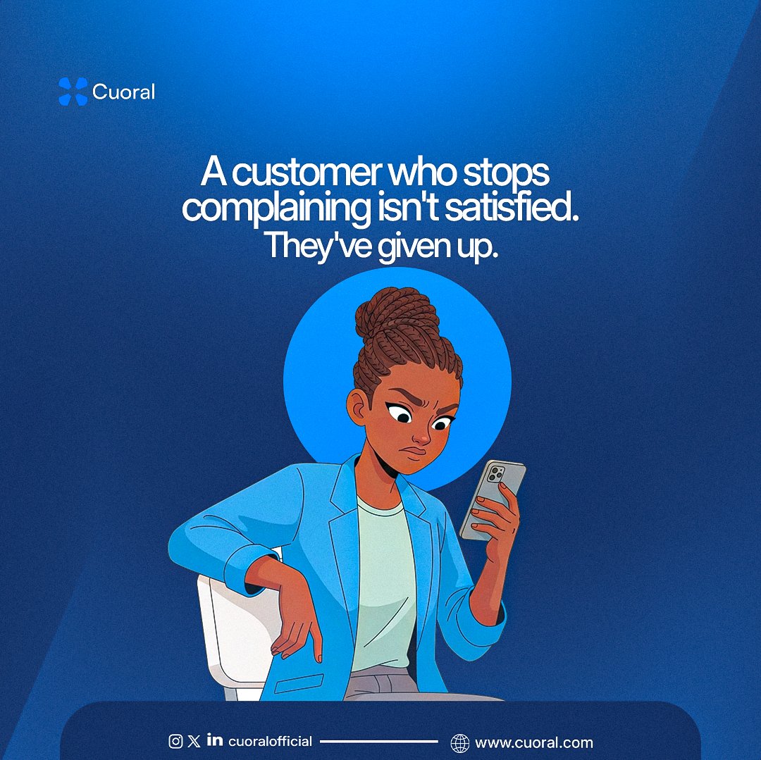 Cuoralofficial's tweet photo. A customer who stops complaining isn't satisfied. They've given up.

Silence isn't peace. It's a customer who already checked out emotionally they just haven't cancelled yet.

That gap between "gone quiet" and "gone for good" is the most valuable window in retention. And most teams waste it waiting for a complaint that's never coming.

→ How is your team using that window?

#CustomerRetention #CustomerSuccess #ChurnPrevention #CX