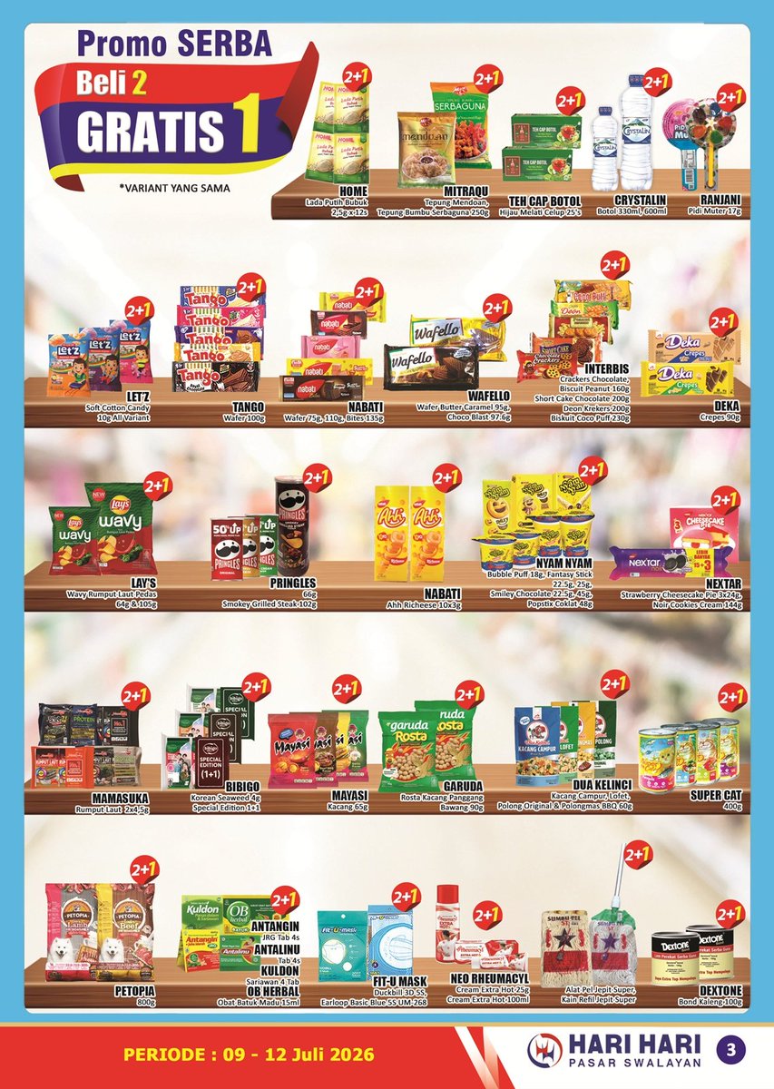 hariharips's tweet photo. Promo KJSM Halaman 1 – 4 Periode 09 – 12 Juli 2026, berlaku di seluruh cabang HARI HARI Pasar Swalayan, kunjungi cabang terdekat kami &amp; selamat berbelanja. https://t.co/WMLfPAD2vV