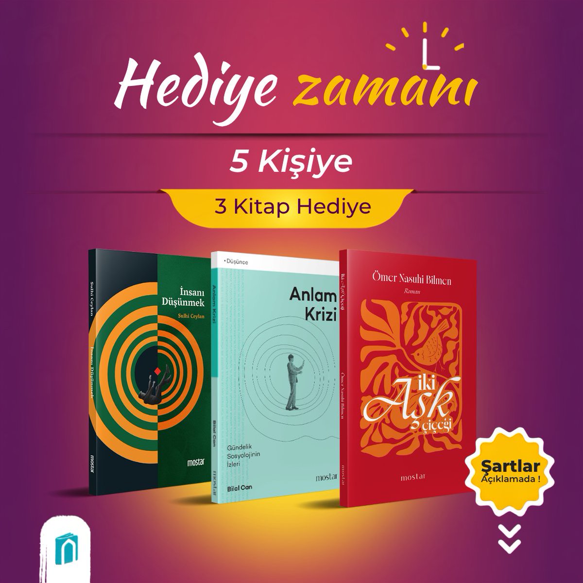 Semerkand_Kitap's tweet photo. 🎁 HEDİYE ZAMANI

📗 5 Kişiye 3 kitap hediye ediyoruz.

Yapmanız gerekenler;
✔ @Semerkand_Kitap  ve @Mostaryayinlari  hesaplarını takip et
✔ Bu paylaşımı beğen ve retweet et
✔ 3 arkadaşını yoruma ekle

📌 Sonuçlar 10 Temmuz Cuma günü açıklanacaktır...

#hediye #kitap #kitaphediyesi #çekiliş #semerkandkitap #iyiokuriyikitapokur
