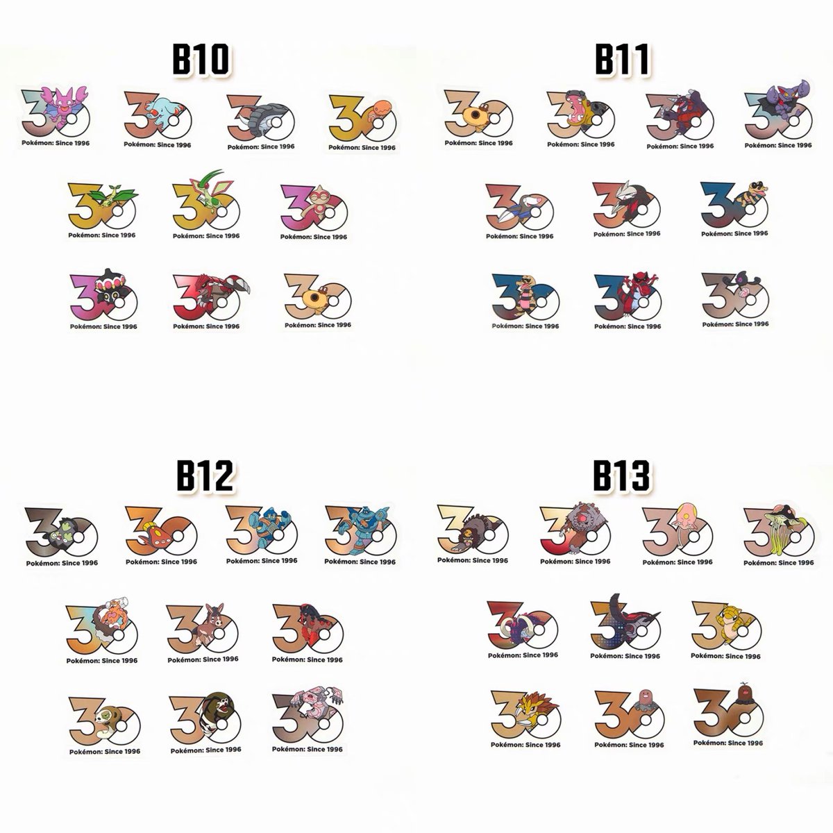 ポケモン30周年記念ステッカー でんきタイプ・ひこうタイプ・じめん