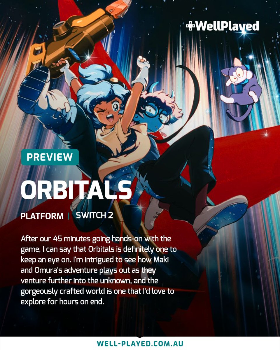 WellPlayed_AU's tweet photo. With its gorgeous 80's anime aesthetic and challenging couch co-op gameplay, the Nintendo Switch 2 exclusive Orbitals feels like both a breath of fresh air and a beautiful blast from the past 

Read: https://t.co/XhZ0jkJjlv https://t.co/ZYWb85L3it