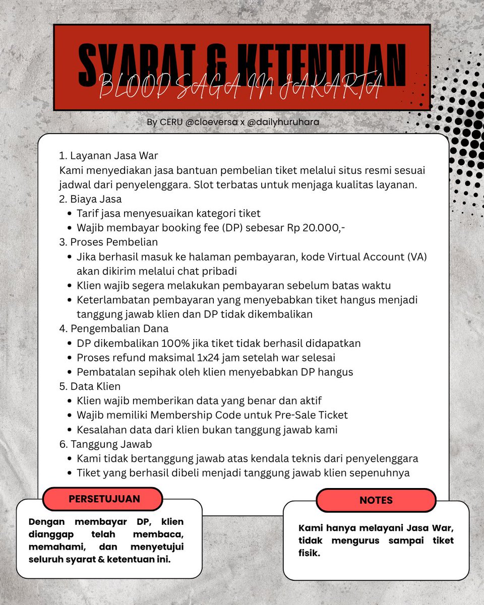 dailyhuruhara's tweet photo. @cloeversa x @dailyhuruhara 

JASA WAR TIKET ENHYPEN WORLD TOUR BLOOD SAGA IN JAKARTA 2027

🖇Self payment
🖇Fees start from 180k and full refund if the ticket isn’t secured
🖇Very limited slots

Please dm us for more details and booking (read t&amp;c first!).

wts wtb jaswar enhypen https://t.co/oPA0ZmFJYk