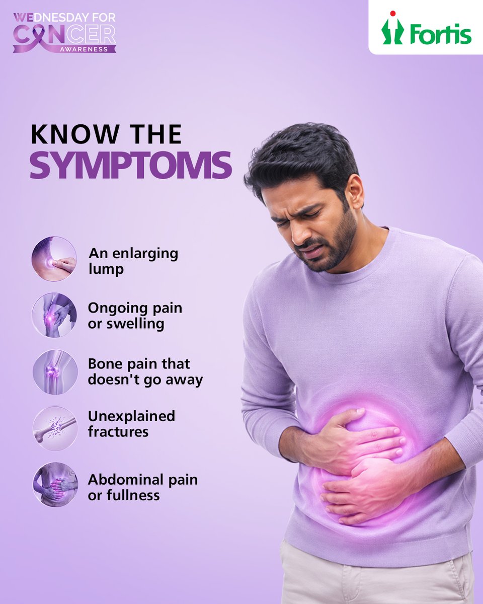 fortis_hospital's tweet photo. Sarcoma is a rare cancer that begins in the body's connective tissues, including muscles, bones, fat, cartilage and blood vessels. While it is uncommon, recognising the warning signs and understanding certain risk factors can help support earlier diagnosis and timely treatment.

Together, #WeCan encourage awareness, timely action and better outcomes.

Walk in to consult with our experts for timely guidance: https://t.co/QSipW186Le

#FortisHealthcare #AtFortisWeCare #WednesdaysForCancer #Sarcoma