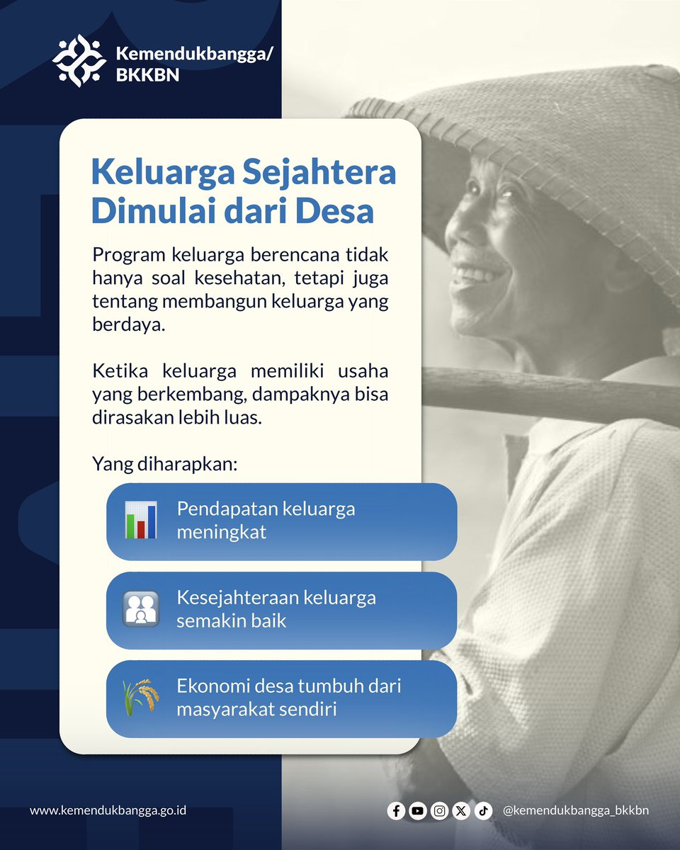 kemendukbangga's tweet photo. Karena keluarga sejahtera bukan hanya soal kesehatan, tetapi juga tentang kesempatan untuk tumbuh dan mandiri bersama. π±
Swipe untuk tahu lebih lanjut! β‘οΈ
#Kemendukbangga #BKKBN #PemberdayaanKeluarga #EkonomiKerakyatan #UPPKA https://t.co/OdUkTroNMb