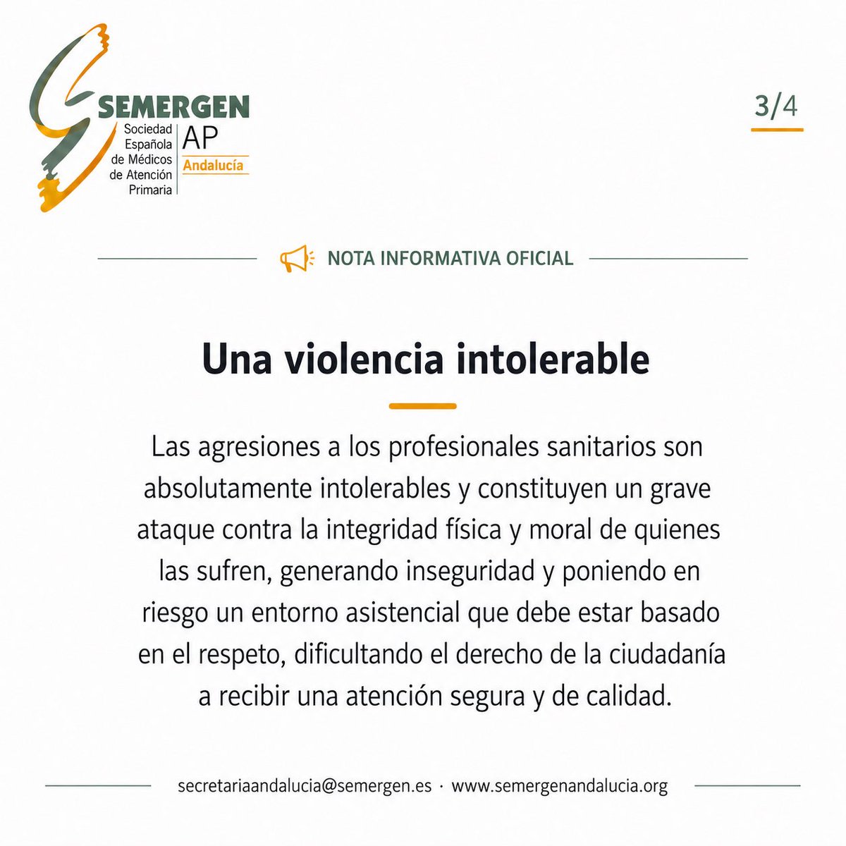 SEMERGENAndaluz's tweet photo. 🚫 Desde SEMERGEN Andalucía condenamos enérgicamente la agresión sufrida por una médica de familia durante el ejercicio de su labor asistencial

#semergenAndaluz #StopAgresiones https://t.co/WwlnwMk5JJ